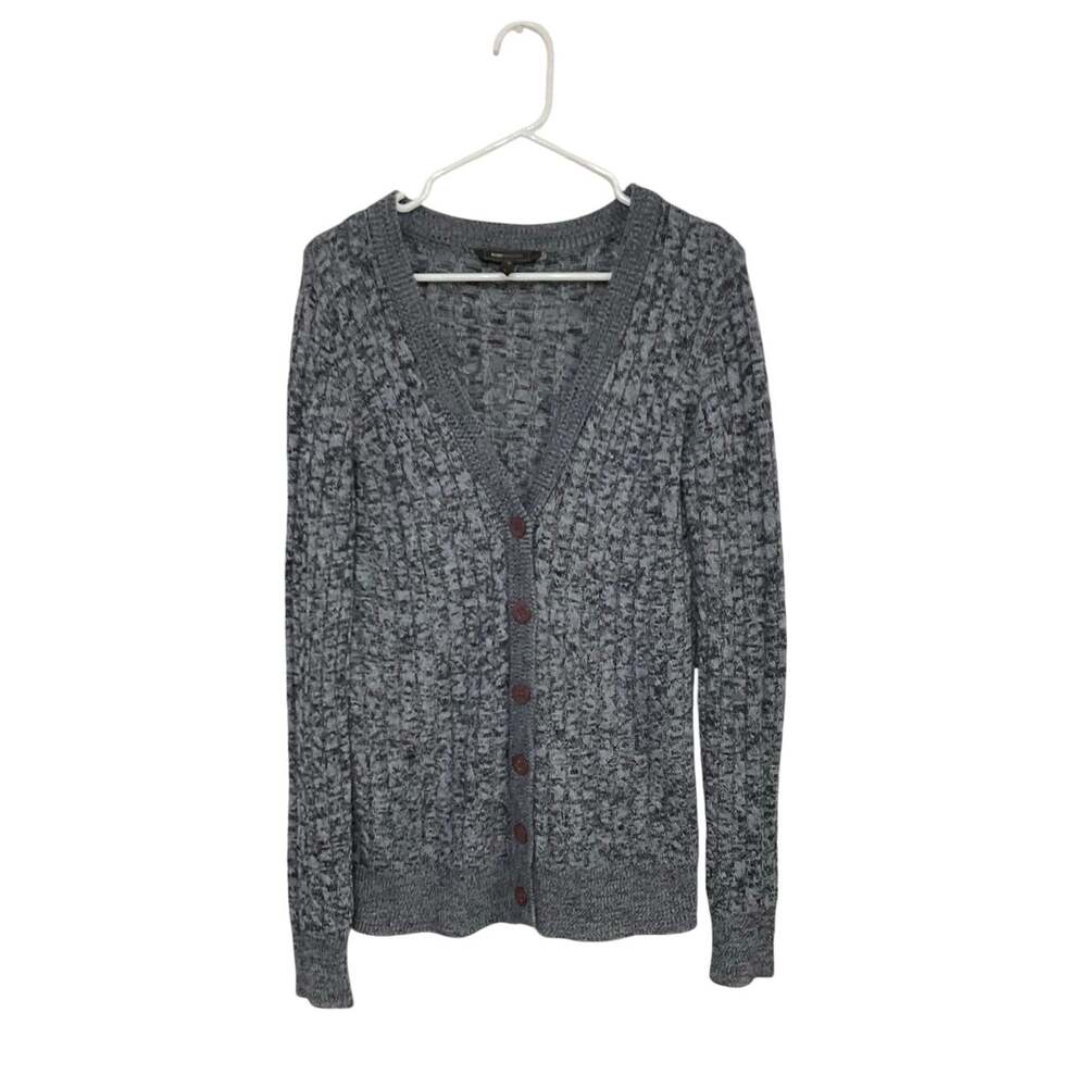 BCBGMAXAZRIA Gray Wool Marled V-neck Button-up Cardigan Sweater Womens Sz Medium
